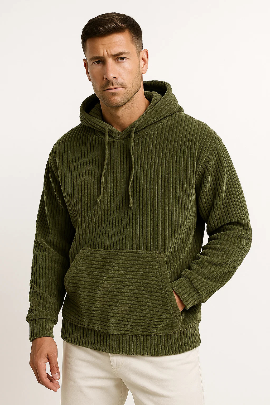 Mens Hoodie Corduroy Casual Comfortable Relaxed Fit 3