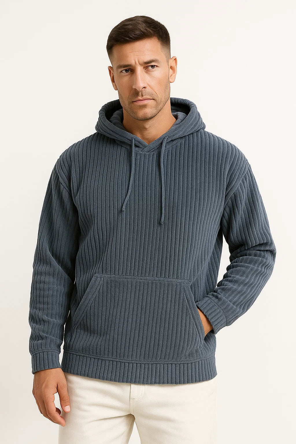 Mens Hoodie Corduroy Casual Comfortable Relaxed Fit 4