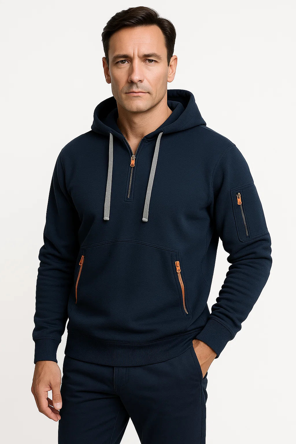 Mens Hoodie Cotton Modern Fit Utility Pockets Casual Versatile 1