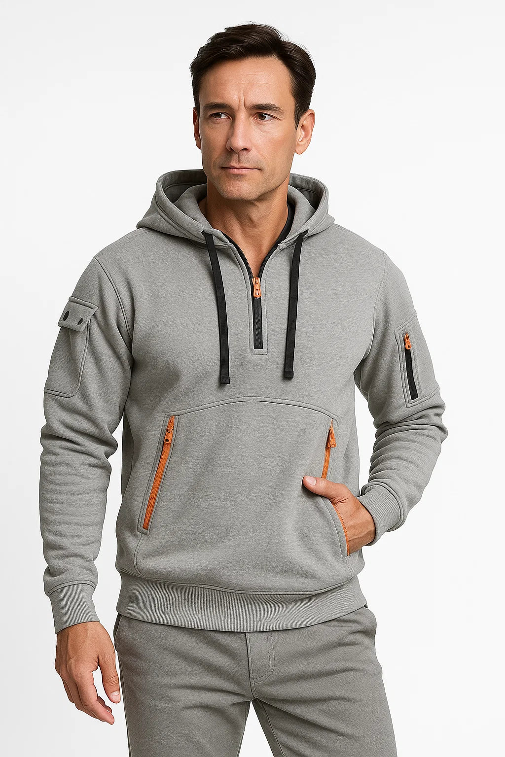 Mens Hoodie Cotton Modern Fit Utility Pockets Casual Versatile 2