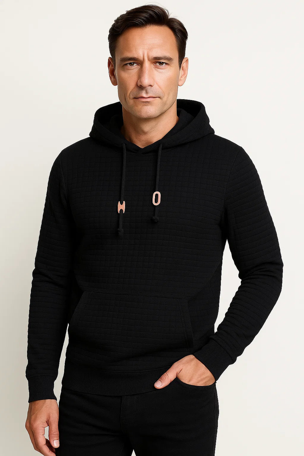 Mens Hoodie Cotton Waffle Knit Casual Warm Layering 1