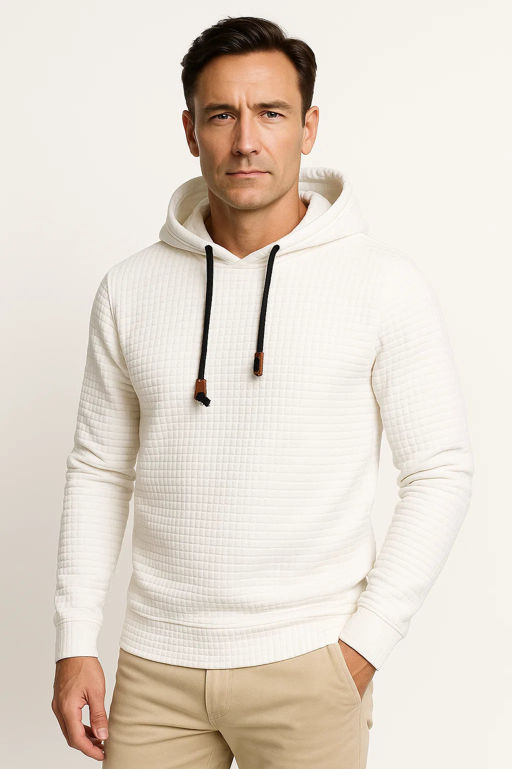 Mens Hoodie Cotton Waffle Knit Casual Warm Layering 3