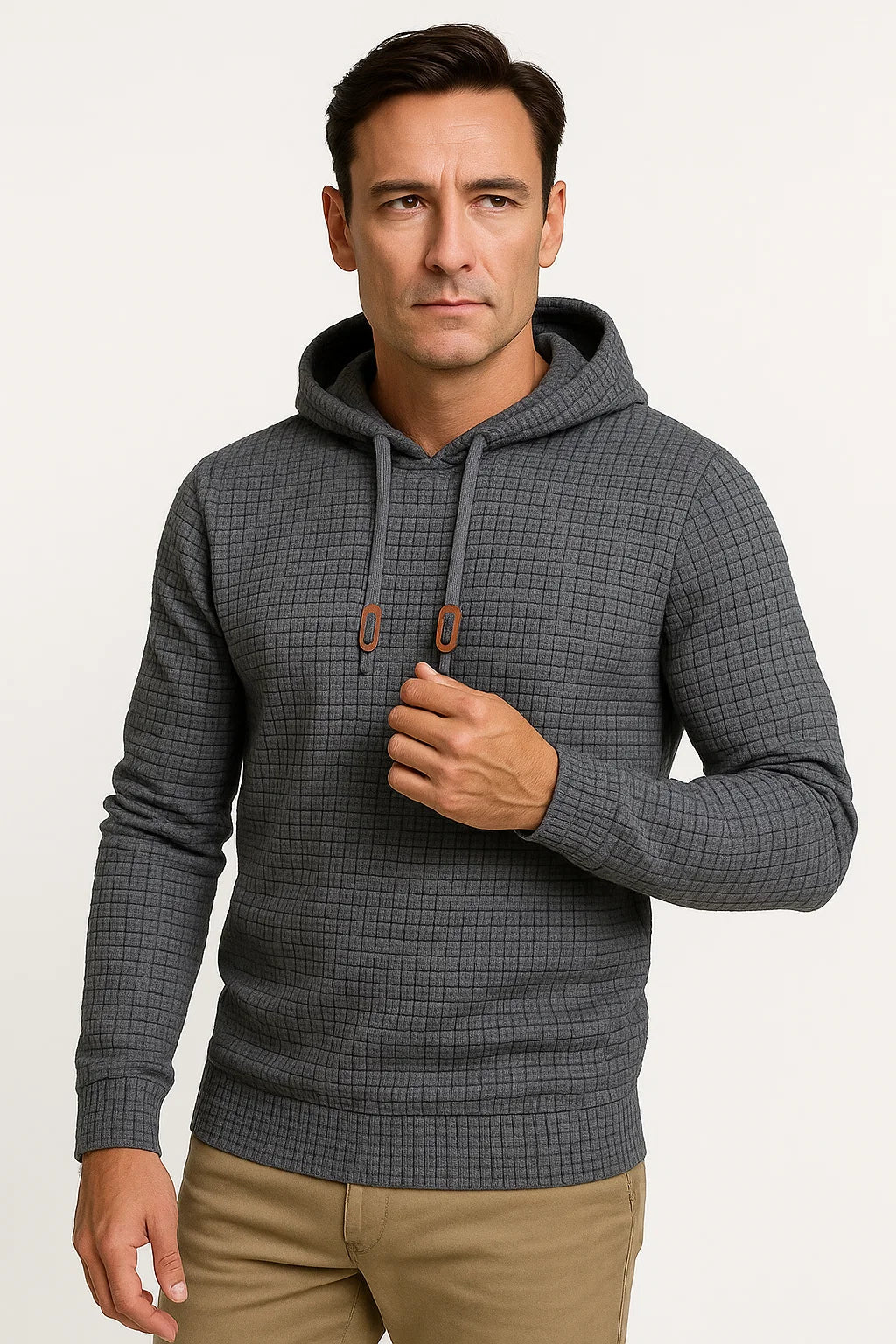 Mens Hoodie Cotton Waffle Knit Casual Warm Layering 4