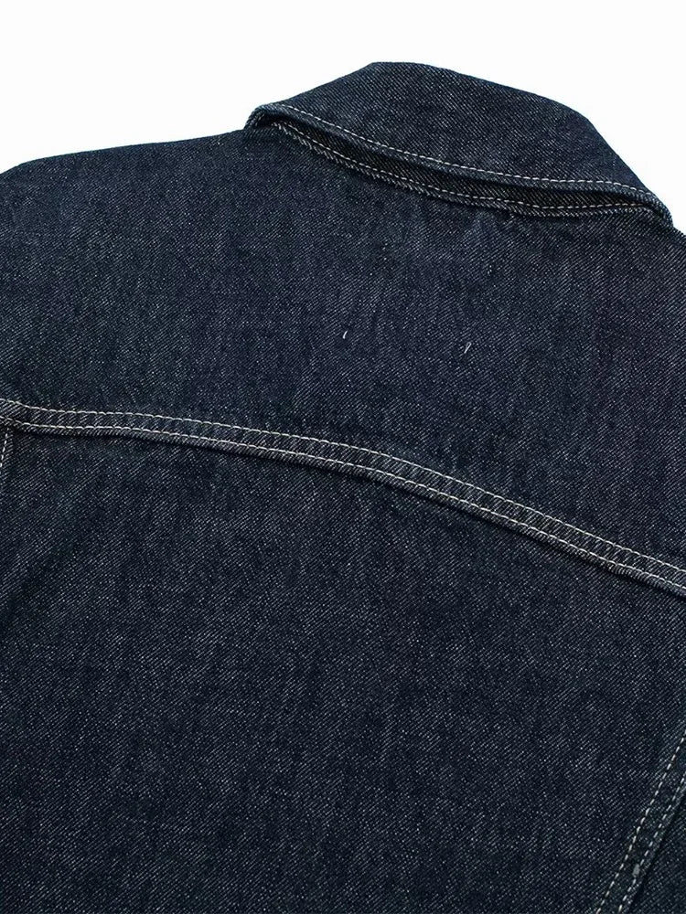 Womens Denim Jacket Blue Loose Fit Vintage With Pockets Long Sleeves Classic Collar 5