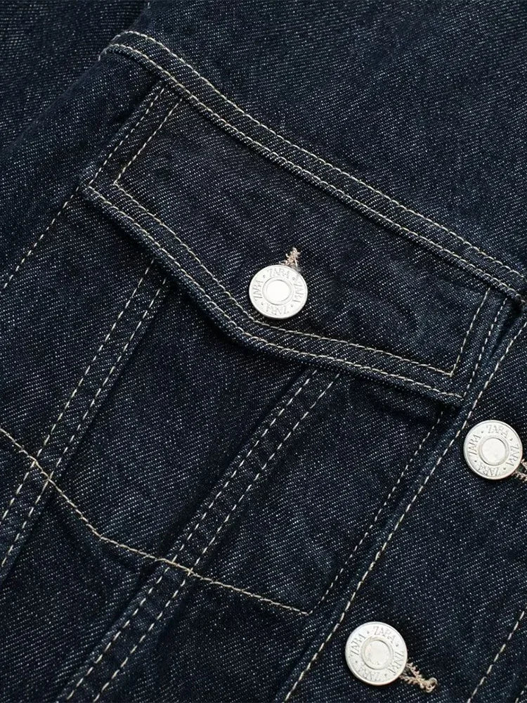 Womens Denim Jacket Blue Loose Fit Vintage With Pockets Long Sleeves Classic Collar 6
