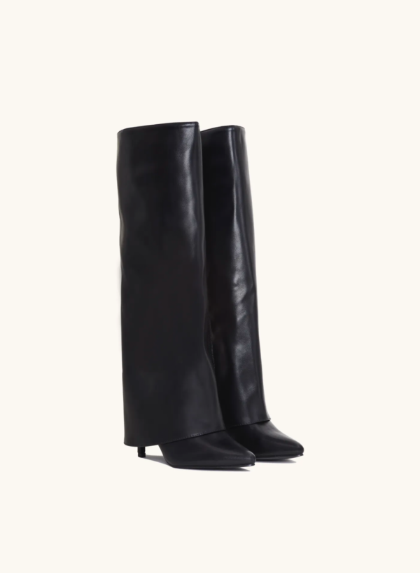 Womens Black Knee High Boots Vegan Leather 9 cm Heel with Side Zipper Elegant Design 3