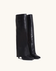 Womens Black Knee High Boots Vegan Leather 9 cm Heel with Side Zipper Elegant Design 3
