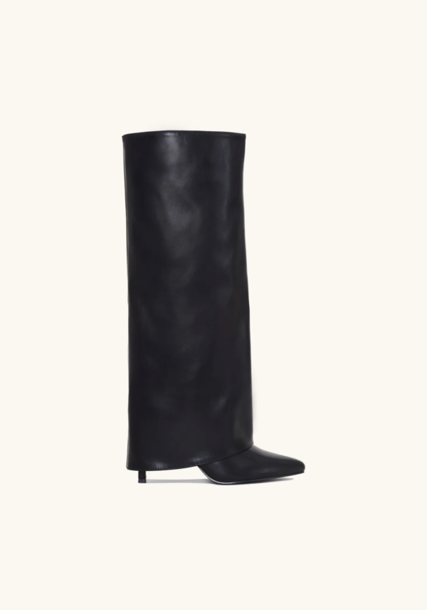 Womens Black Knee High Boots Vegan Leather 9 cm Heel with Side Zipper Elegant Design 4