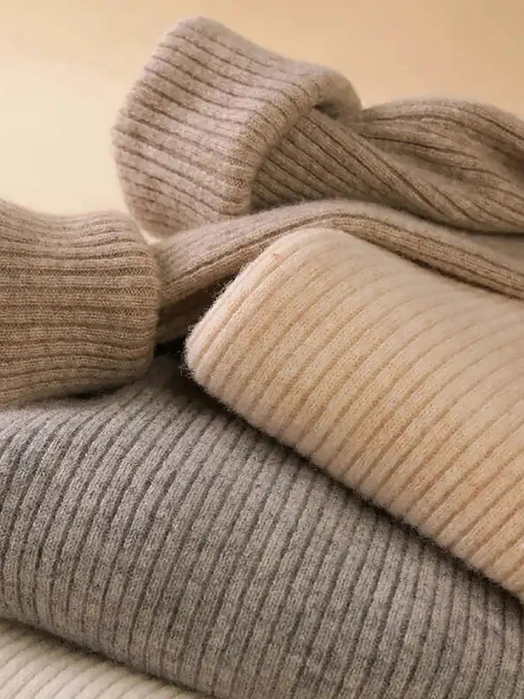 Womens Turtleneck Sweater Beige Cashmere Soft Knit Pullover 3