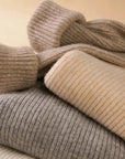 Womens Turtleneck Sweater Beige Cashmere Soft Knit Pullover 3