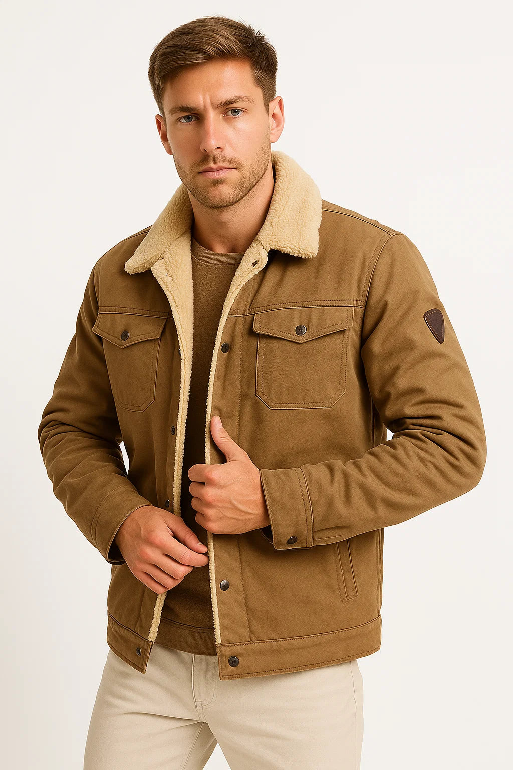 Men's Winter Jacket, Windproof Polyester Bomber with Soft Wool Lining and Multiple Pockets - Warm and Stylish for Cold Weather 1