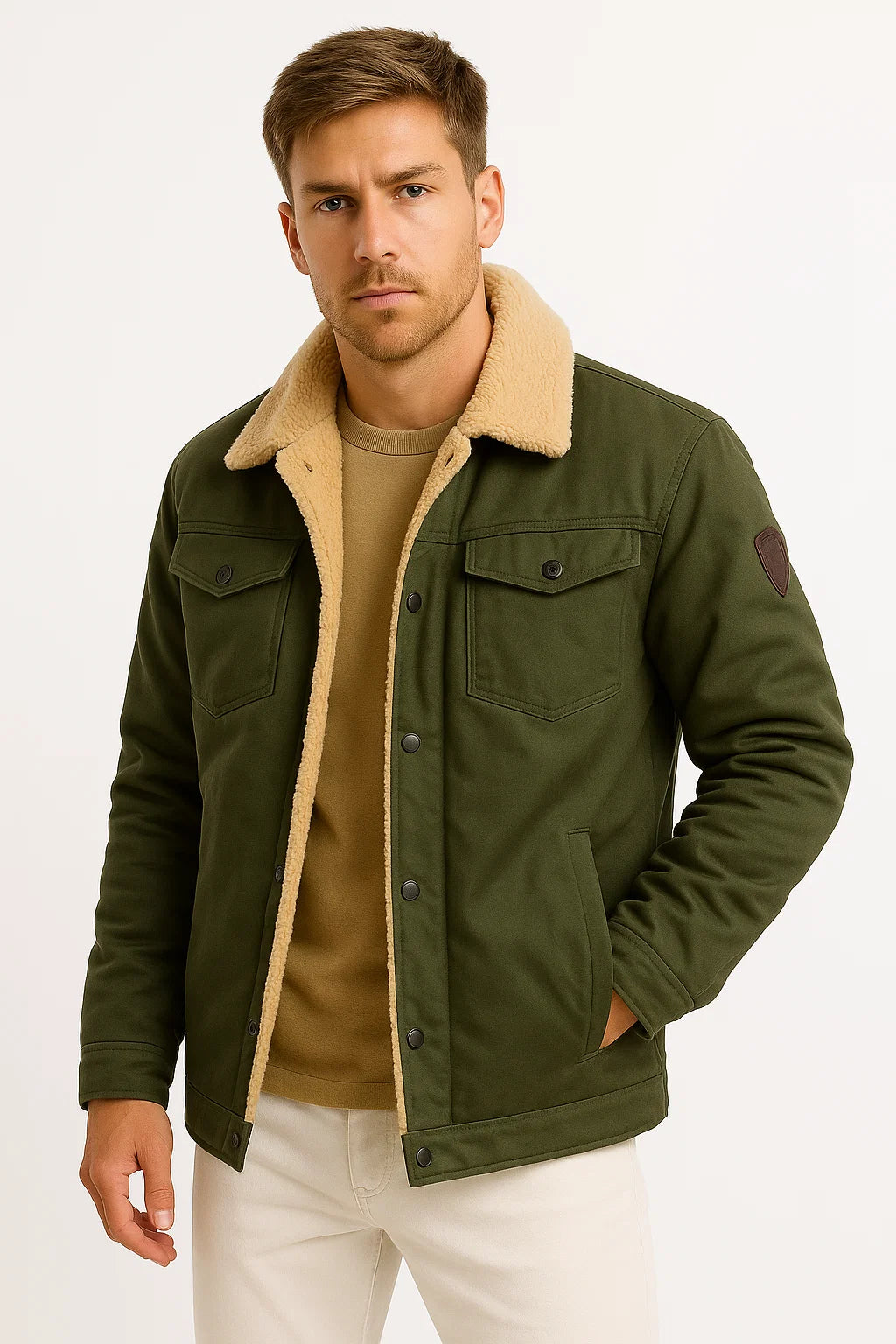 Men's Winter Jacket, Windproof Polyester Bomber with Soft Wool Lining and Multiple Pockets - Warm and Stylish for Cold Weather 3