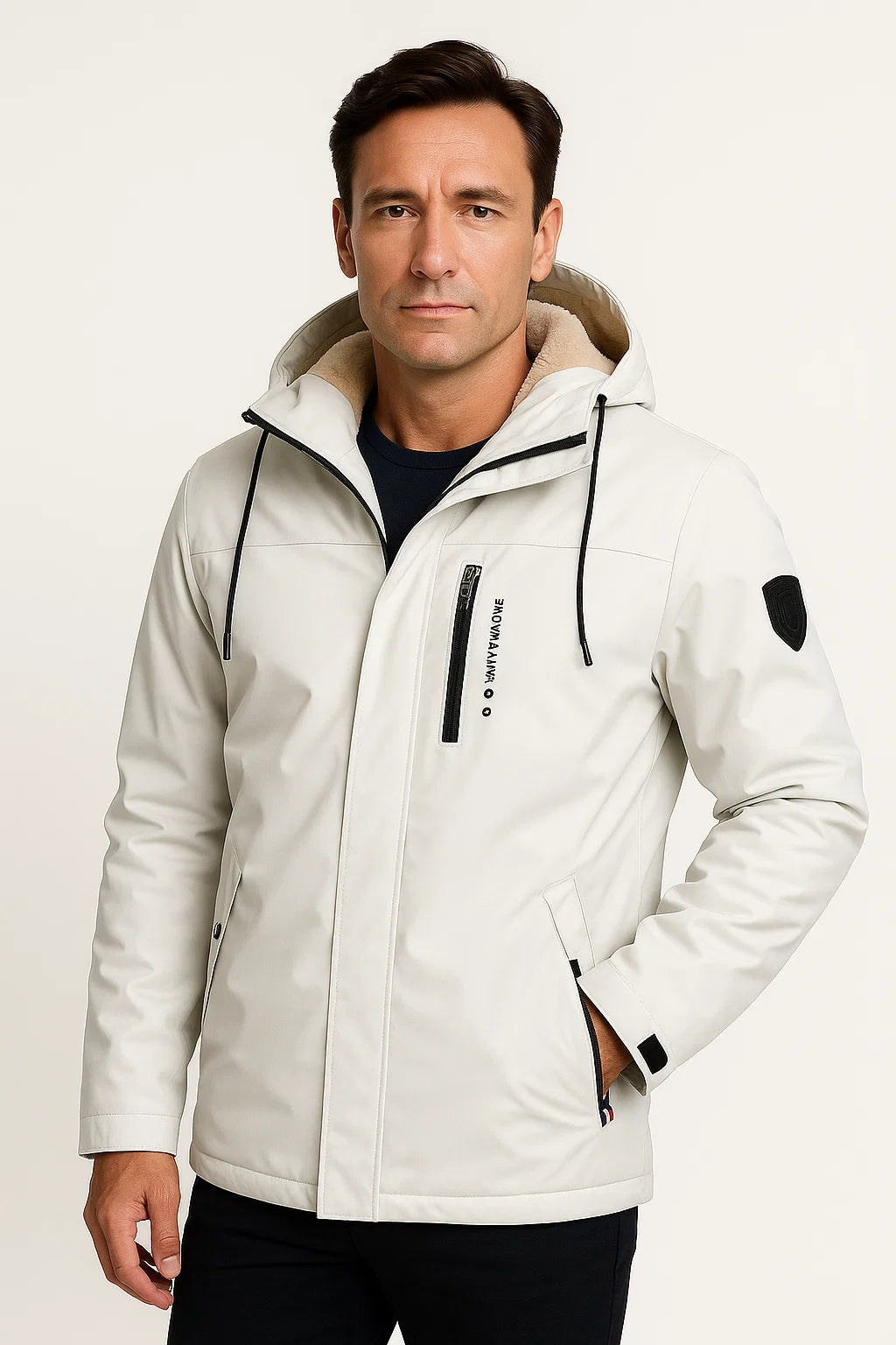Mens Fleece Jacket Durable Material Dark Blue Sporty Design 1