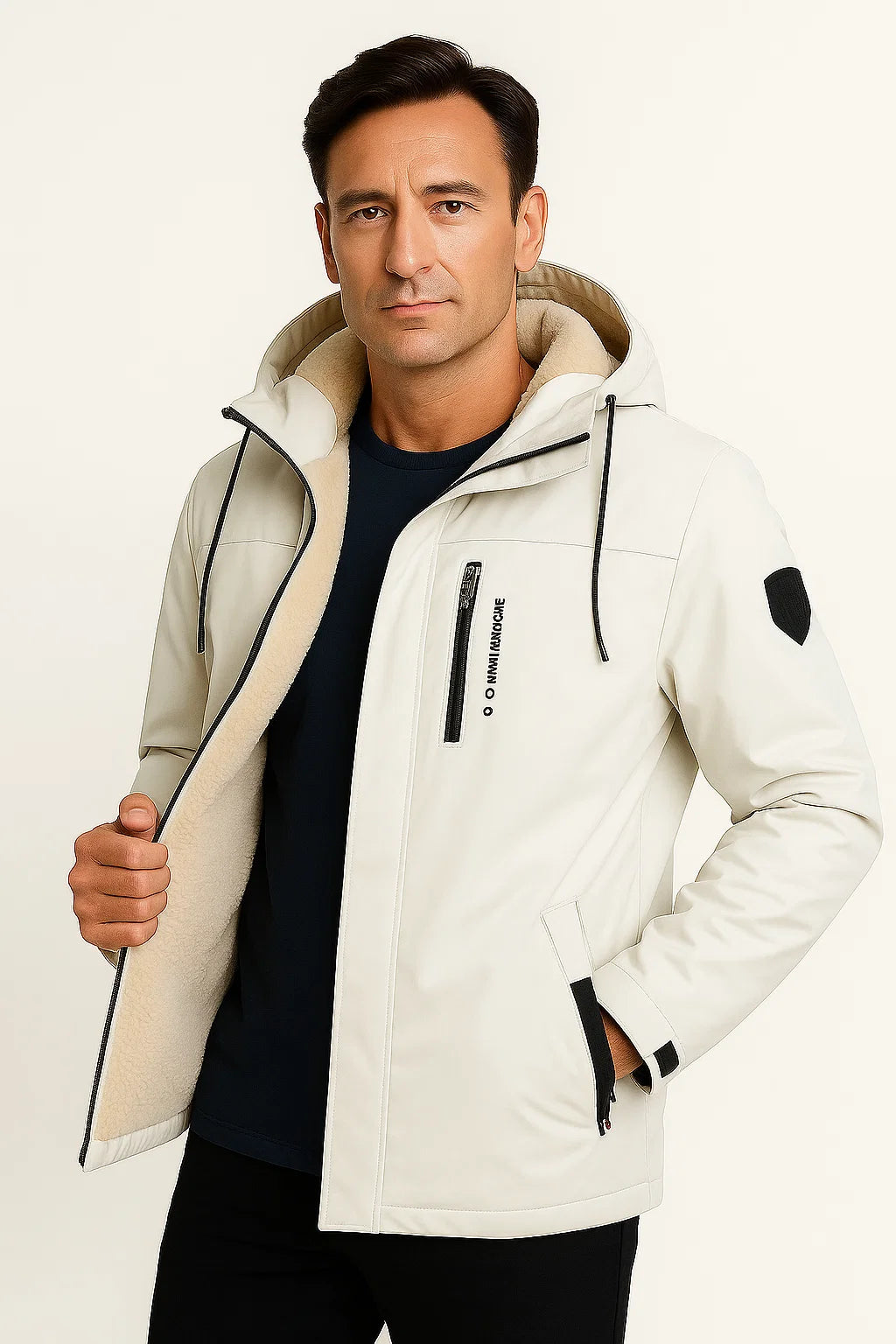 Mens Fleece Jacket Durable Material Dark Blue Sporty Design 2