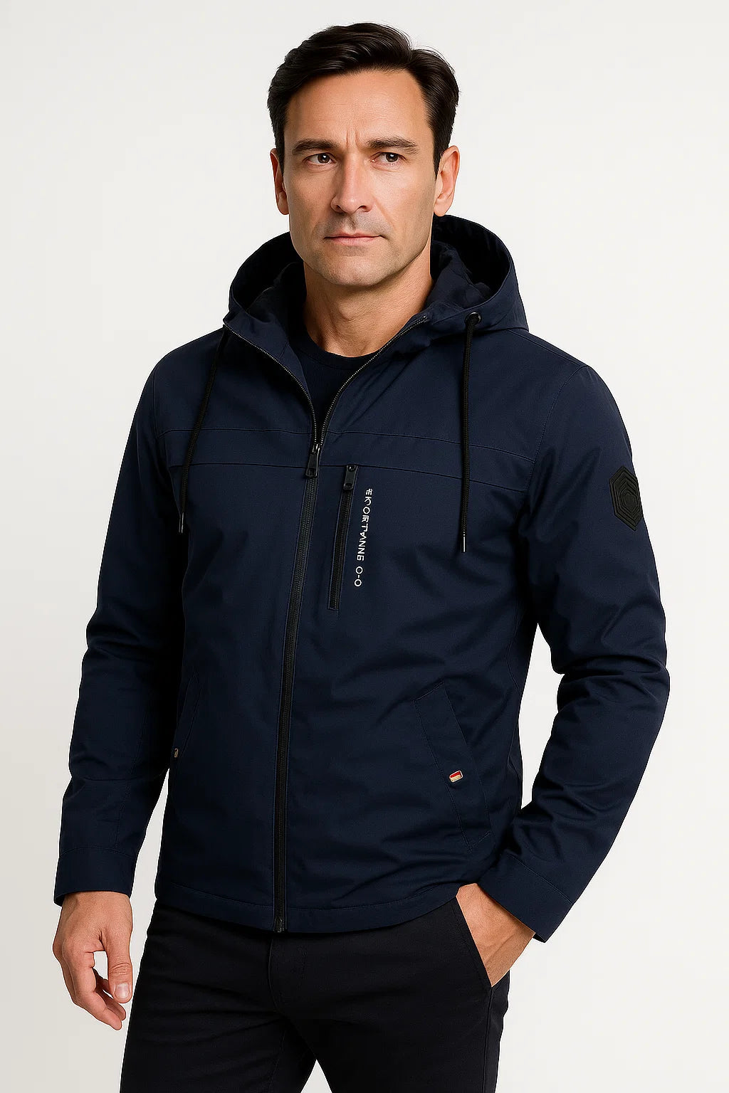 Mens Fleece Jacket Durable Material Dark Blue Sporty Design 4