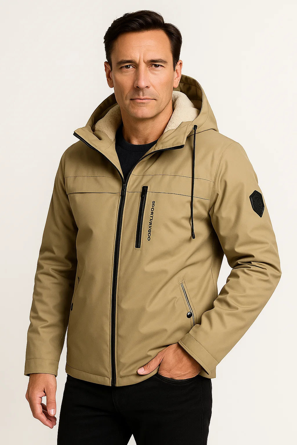 Mens Fleece Jacket Durable Material Dark Blue Sporty Design 7