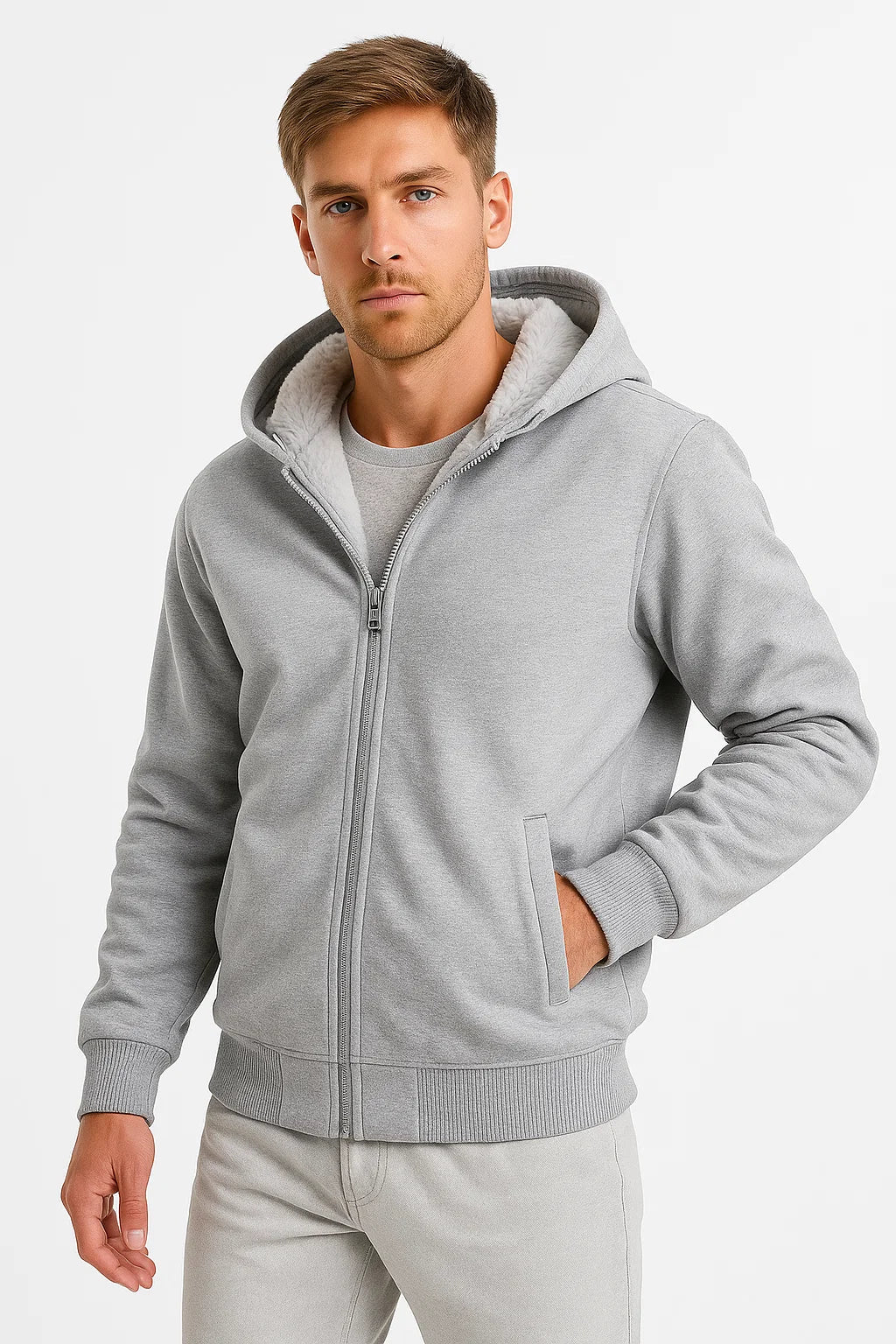 Mens Fleece Jacket Polyester Casual Winter Outdoor Hoodie 1