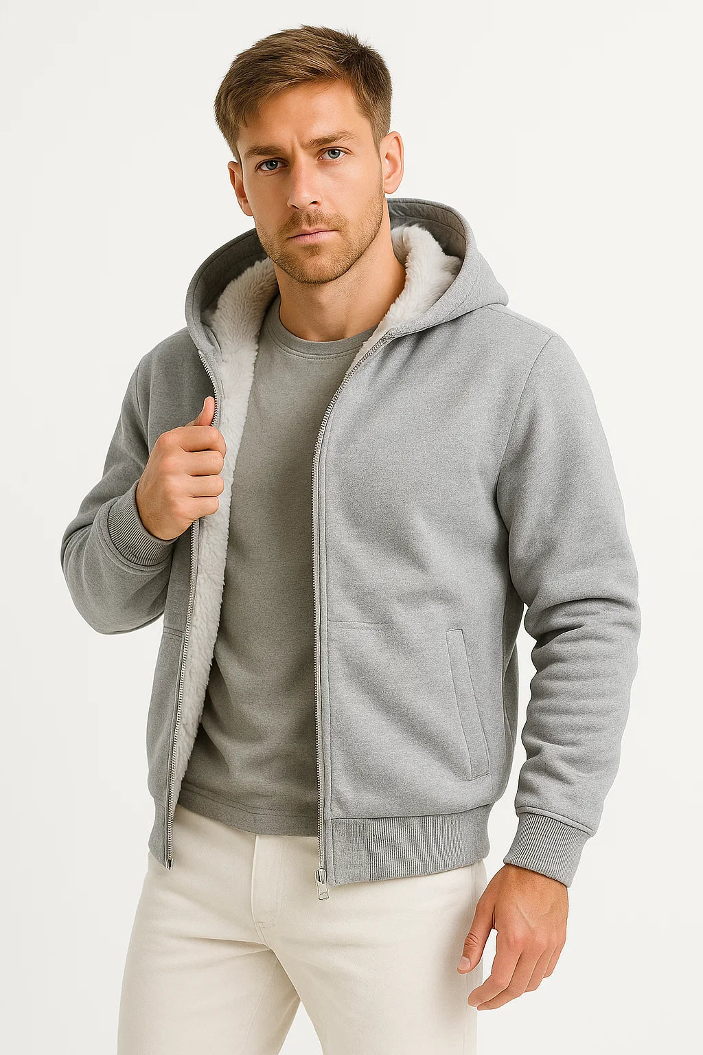 Mens Fleece Jacket Polyester Casual Winter Outdoor Hoodie 2