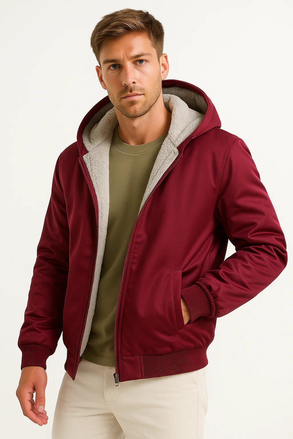 Mens Fleece Jacket Polyester Casual Winter Outdoor Hoodie 3