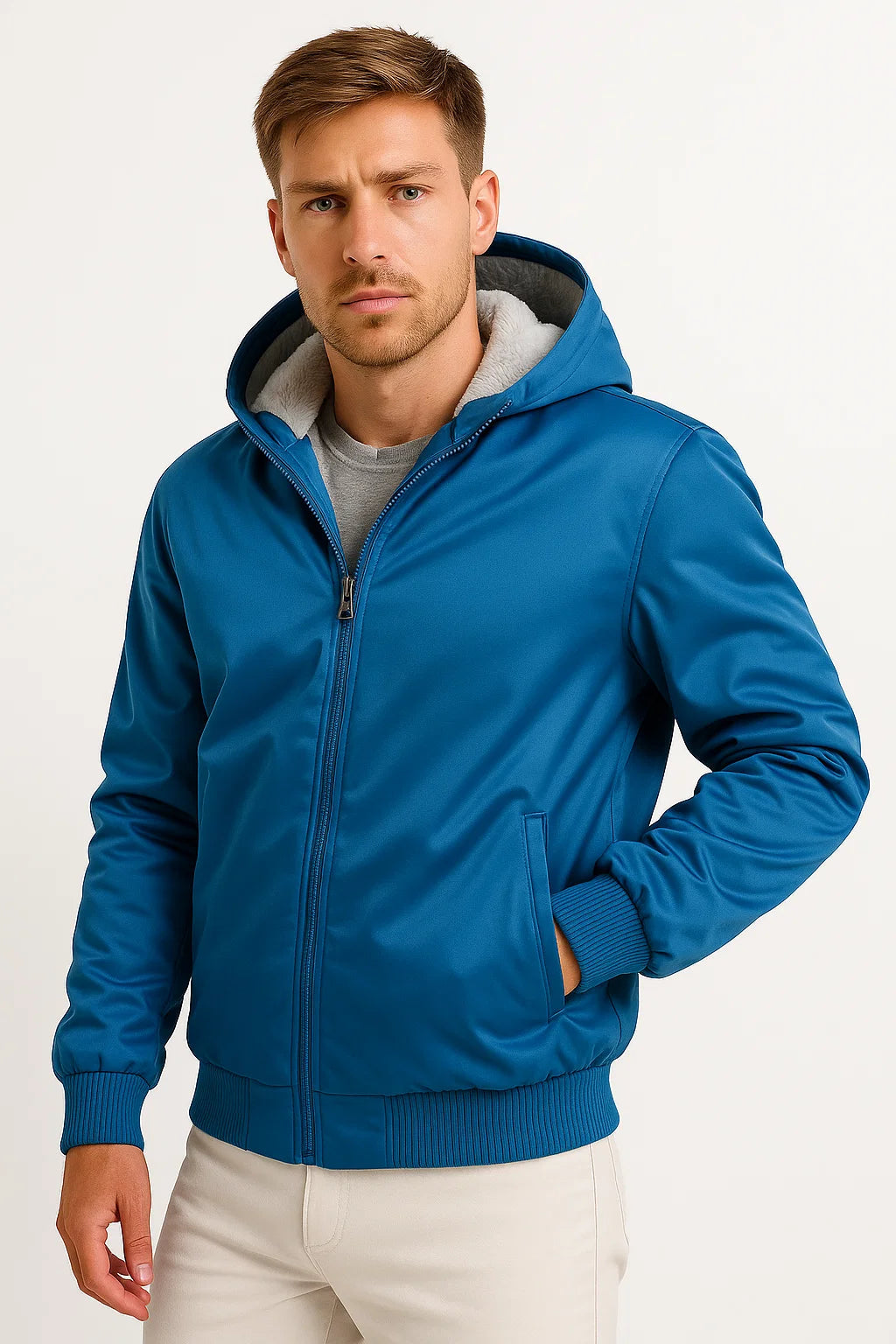 Mens Fleece Jacket Polyester Casual Winter Outdoor Hoodie 4