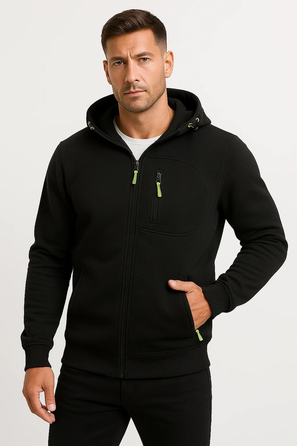 Mens Hoodie Full Zip Polyester with Adjustable Hood and Pockets – Comfortable Sweatshirt for Casual Wear and Outdoor Activities 1