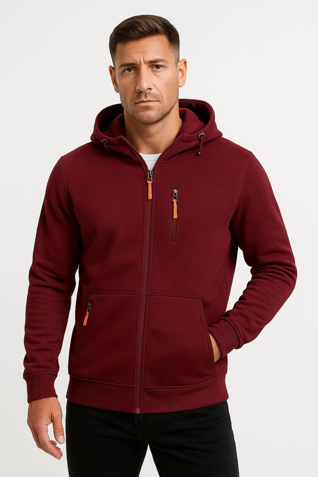 Mens Hoodie Full Zip Polyester with Adjustable Hood and Pockets – Comfortable Sweatshirt for Casual Wear and Outdoor Activities 2