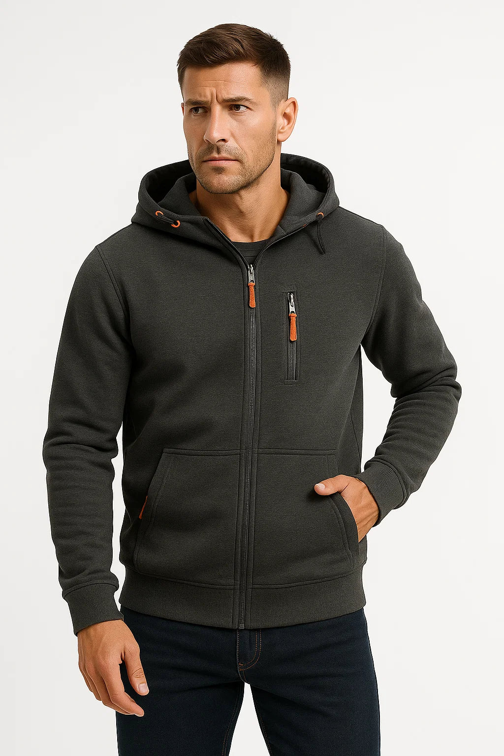 Mens Hoodie Full Zip Polyester with Adjustable Hood and Pockets – Comfortable Sweatshirt for Casual Wear and Outdoor Activities 3