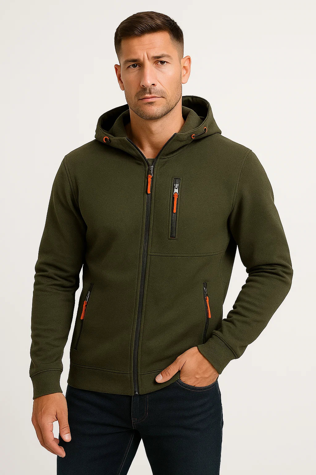 Mens Hoodie Full Zip Polyester with Adjustable Hood and Pockets – Comfortable Sweatshirt for Casual Wear and Outdoor Activities 4