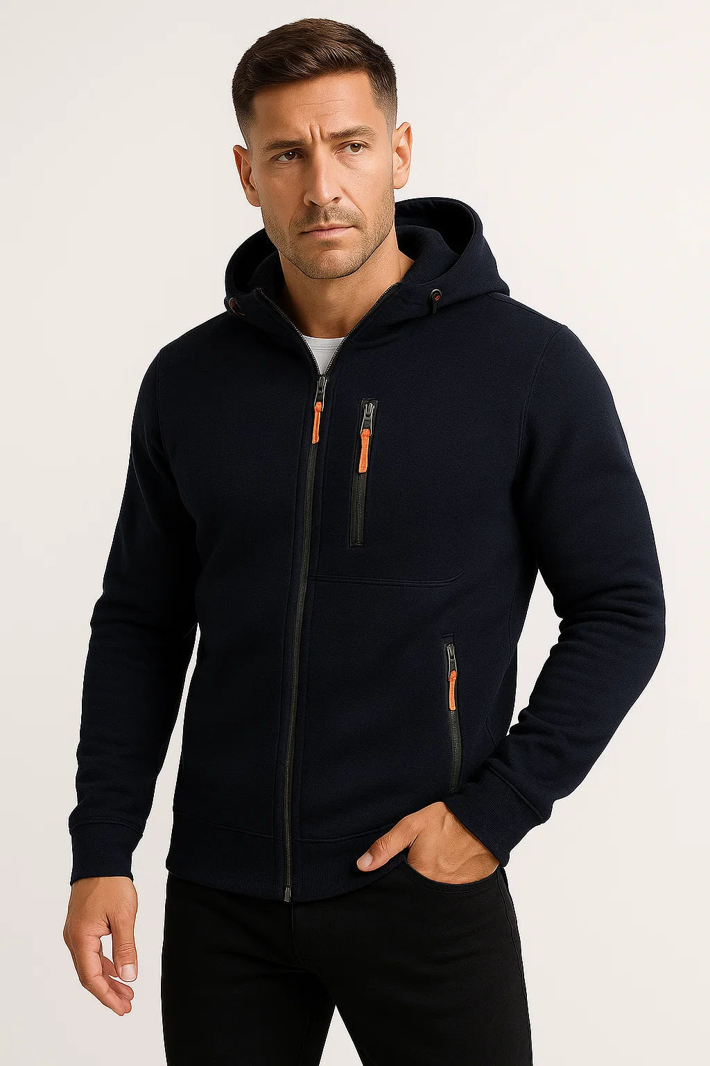 Mens Hoodie Full Zip Polyester with Adjustable Hood and Pockets – Comfortable Sweatshirt for Casual Wear and Outdoor Activities 5