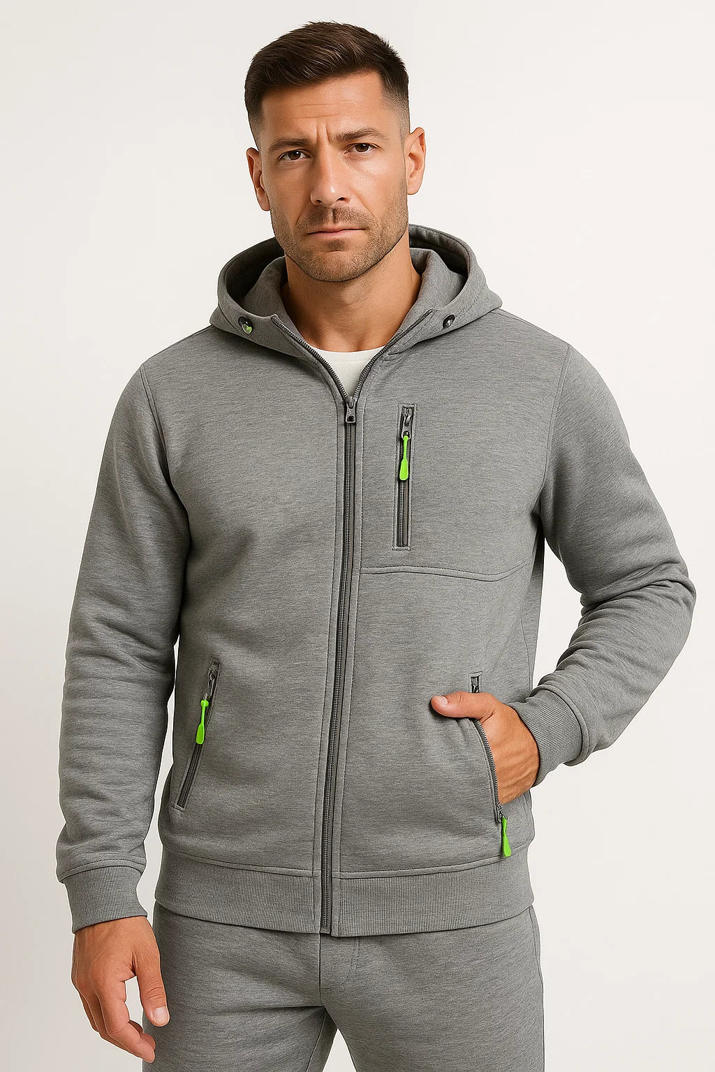 Mens Hoodie Full Zip Polyester with Adjustable Hood and Pockets – Comfortable Sweatshirt for Casual Wear and Outdoor Activities 6