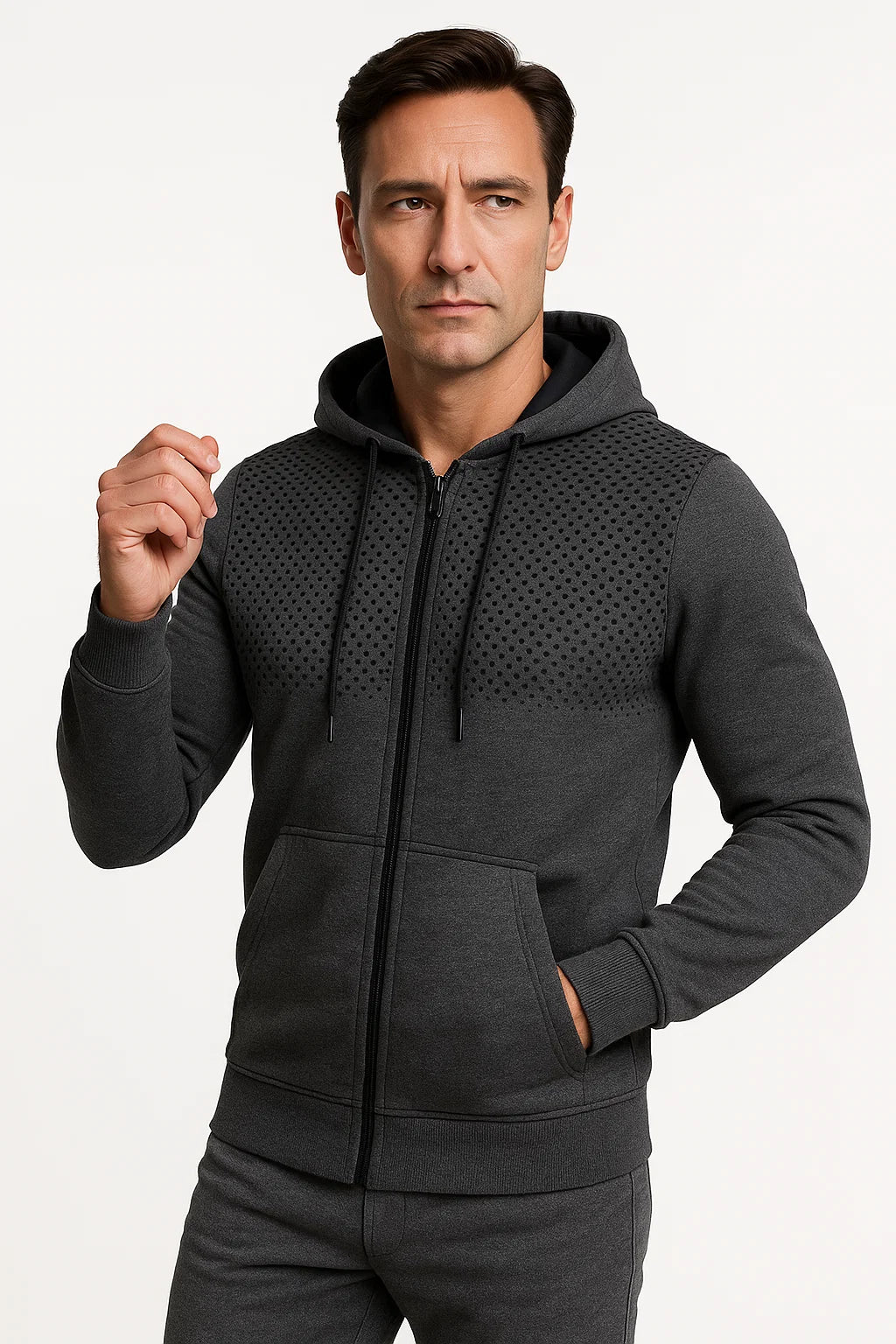 Mens Hoodie Light Blue Polka Dot Fleece Casual with Zipper 2