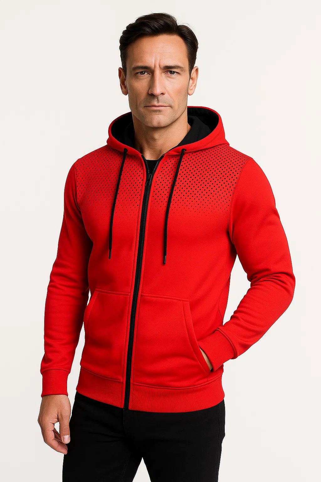 Mens Hoodie Light Blue Polka Dot Fleece Casual with Zipper 4
