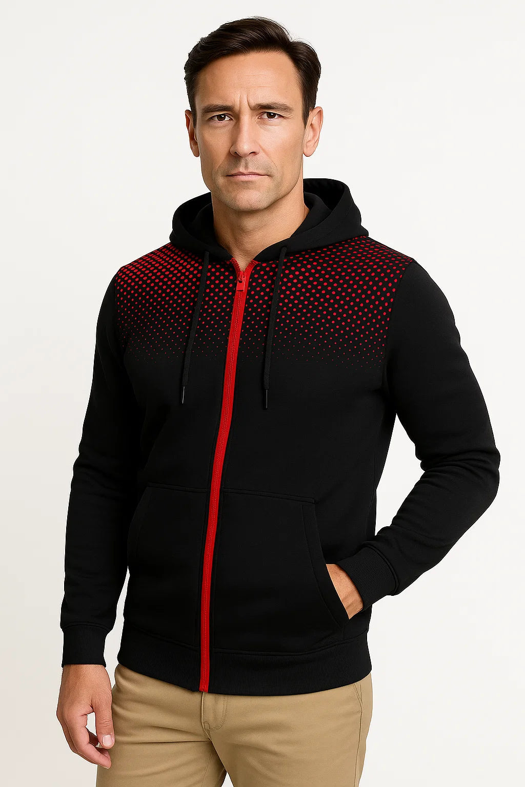 Mens Hoodie Light Blue Polka Dot Fleece Casual with Zipper 5