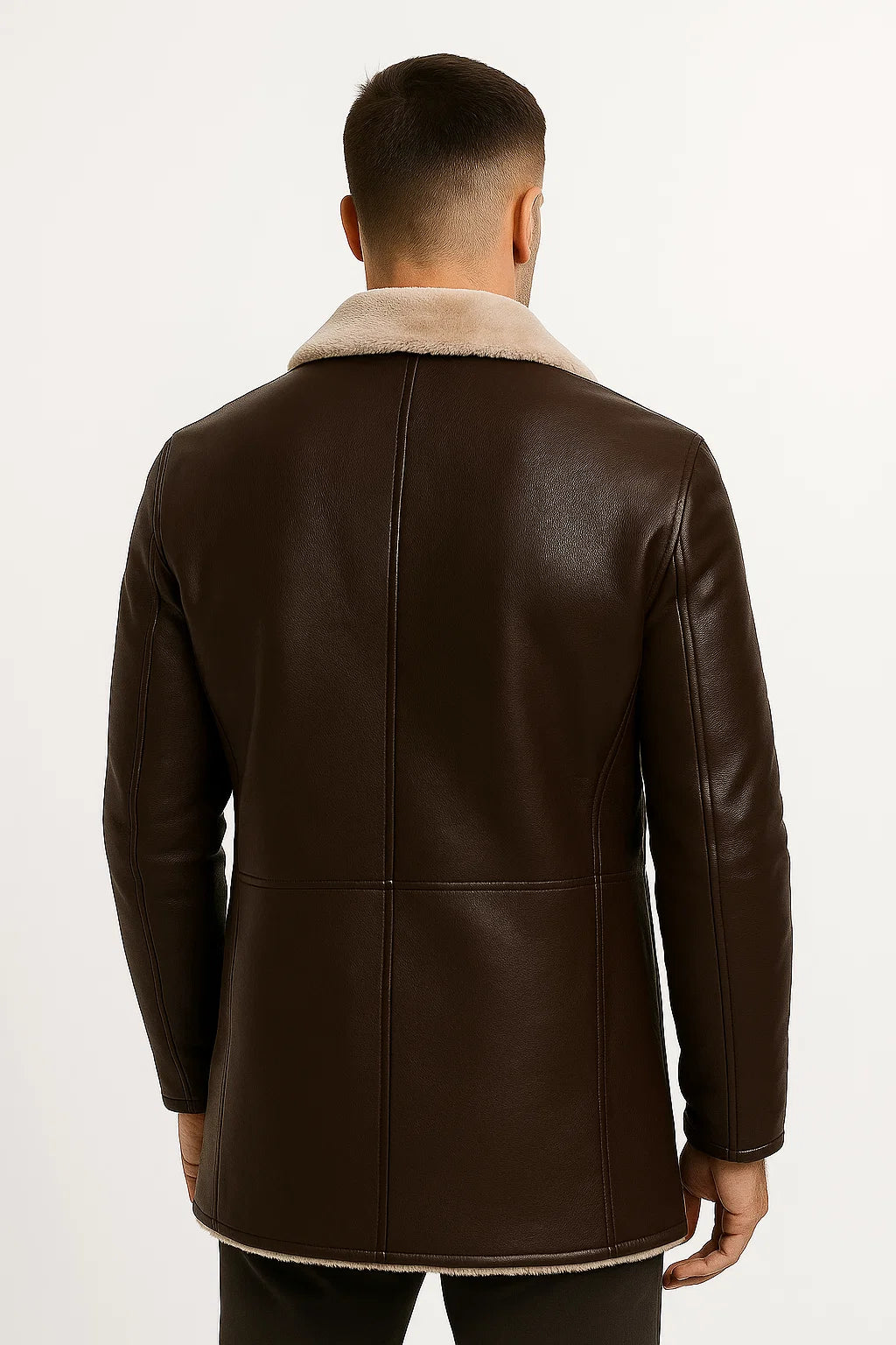 Mens Faux Leather Jacket Longline Tailored Notch Lapel Winter Wear 2