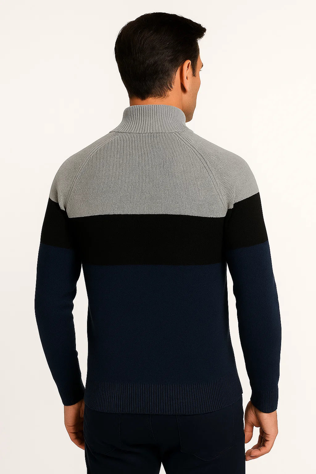 Mens Lightweight Full-Zip Cotton Sweater Jacket Color Block 2