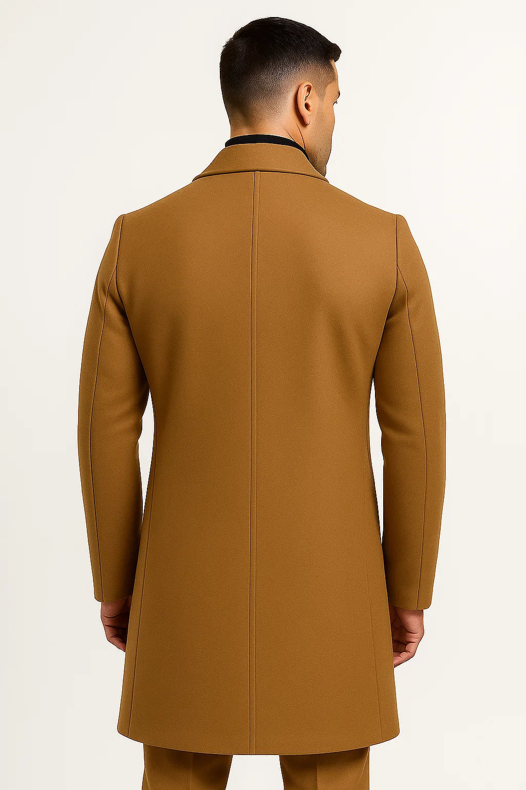 Mens Trench Coat Premium Fabric Mid-Length Notch Lapel Winter Coat 2