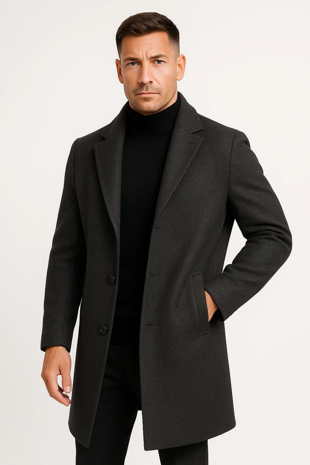 Mens Trench Coat Premium Fabric Mid-Length Notch Lapel Winter Coat 4
