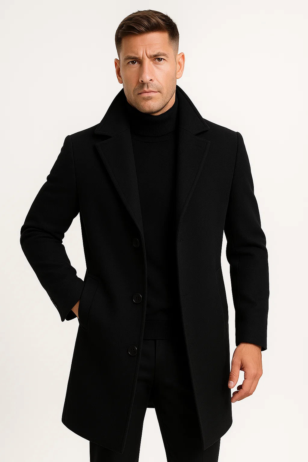 Mens Trench Coat Premium Fabric Mid-Length Notch Lapel Winter Coat 5