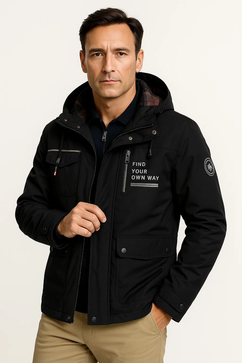 Mens Puffer Jacket Red Water-Resistant Polyester Insulated Adjustable Hood 3
