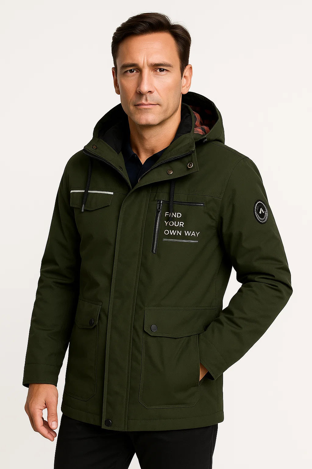 Mens Puffer Jacket Red Water-Resistant Polyester Insulated Adjustable Hood 4
