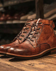 Men's Leather Ankle Boots Lace-Up Comfort Durable Black