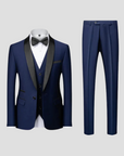 Men's Tuxedo Suit Slim Fit Three Piece with Satin Lapels for Weddings