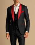 Men's Tuxedo Suit Slim Fit Three Piece with Satin Lapels for Weddings