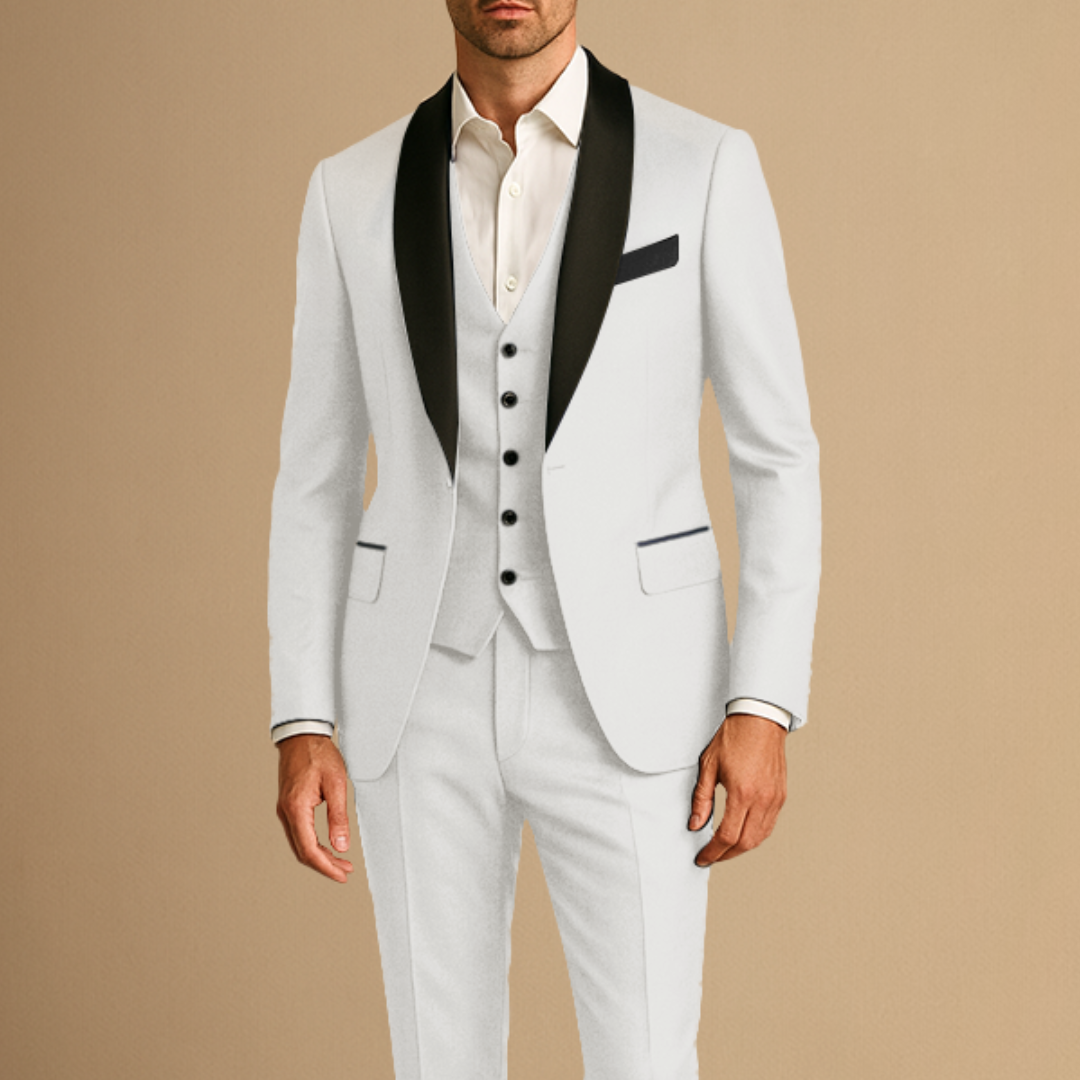 Men&#39;s Tuxedo Suit Slim Fit Three Piece with Satin Lapels for Weddings