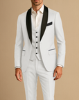 Men's Tuxedo Suit Slim Fit Three Piece with Satin Lapels for Weddings