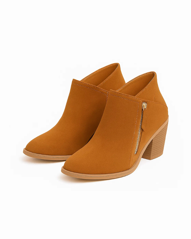 Womens Black Boots - PU Leather Orthopedic Comfort with Zipper and Stable Sole for All-Day Wear 1