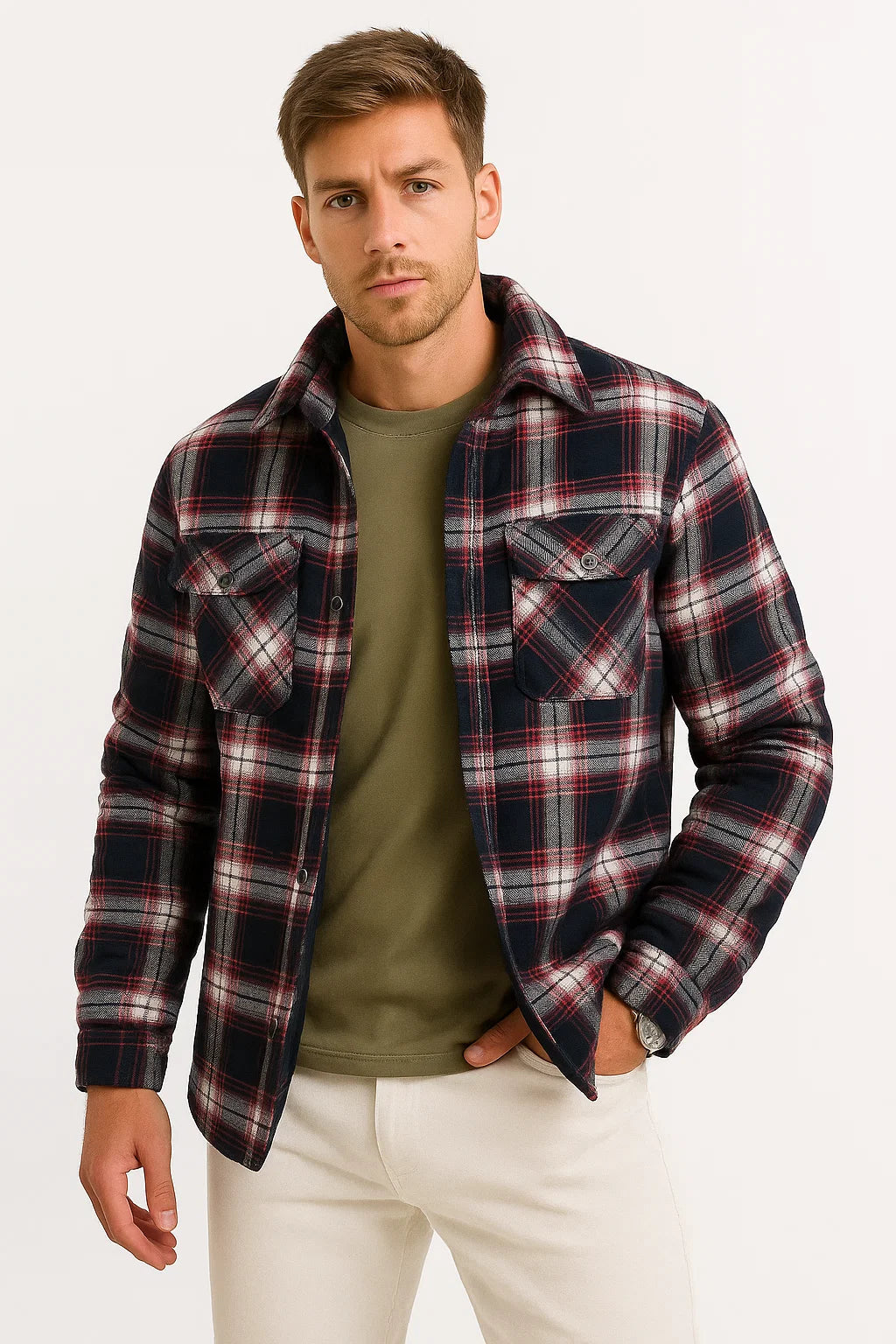 Mens Quilted Jacket Lightweight Plaid Casual Urban Style 1
