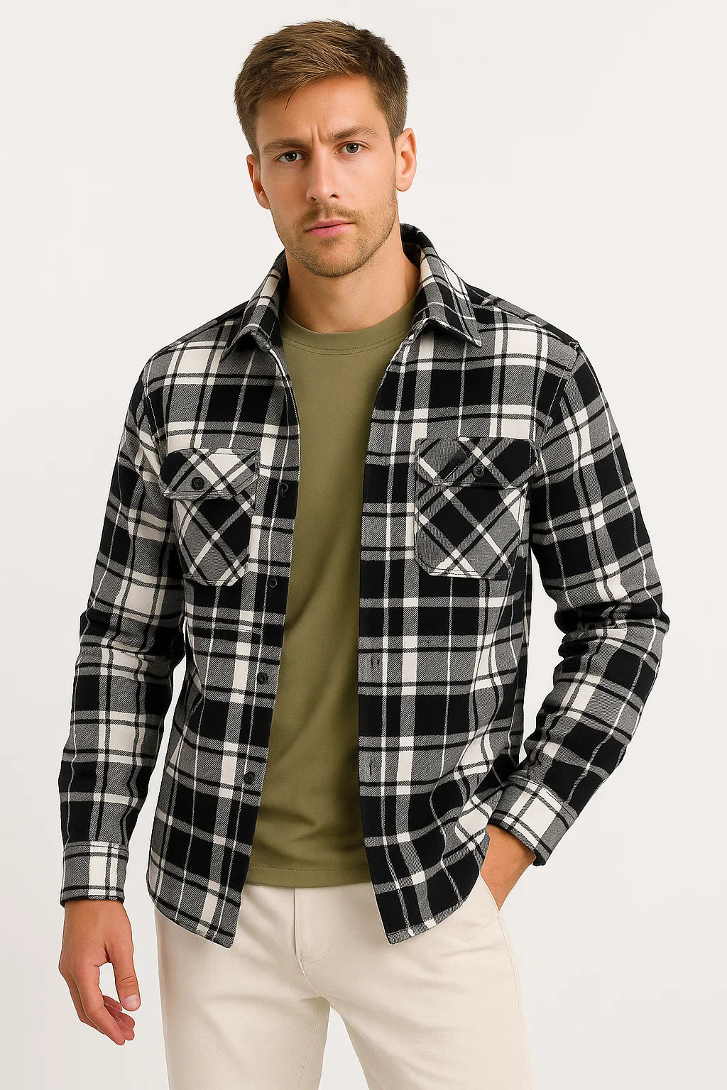Mens Quilted Jacket Lightweight Plaid Casual Urban Style 3