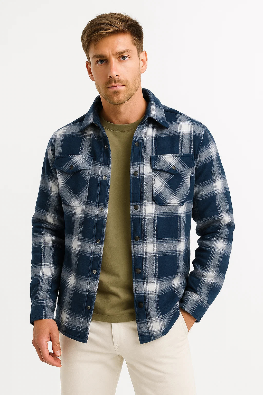 Mens Quilted Jacket Lightweight Plaid Casual Urban Style 4
