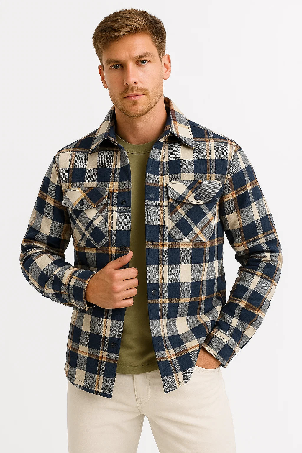 Mens Quilted Jacket Lightweight Plaid Casual Urban Style 5